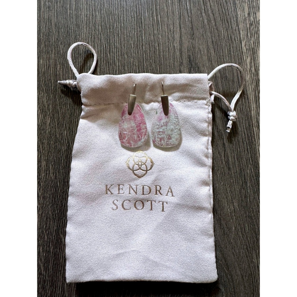 Kendra Scott Kirsten Earrings Silver Dichroic Glass Pink Green Iridescent Drop